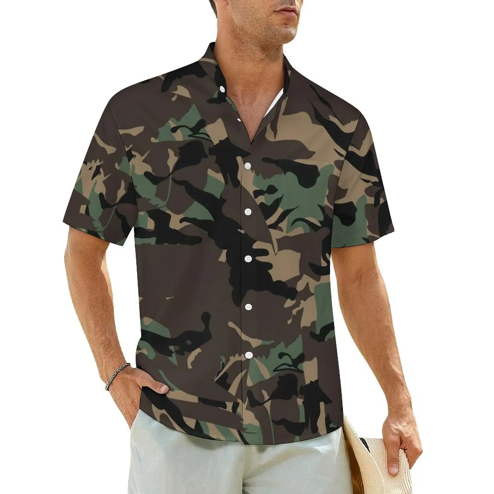 

Camo Print Army Beach Shirt Male Sloth Camouflage Vintage Casual Shirts Hawaiian Short Sleeve Fashion Graphic Oversized Blouses