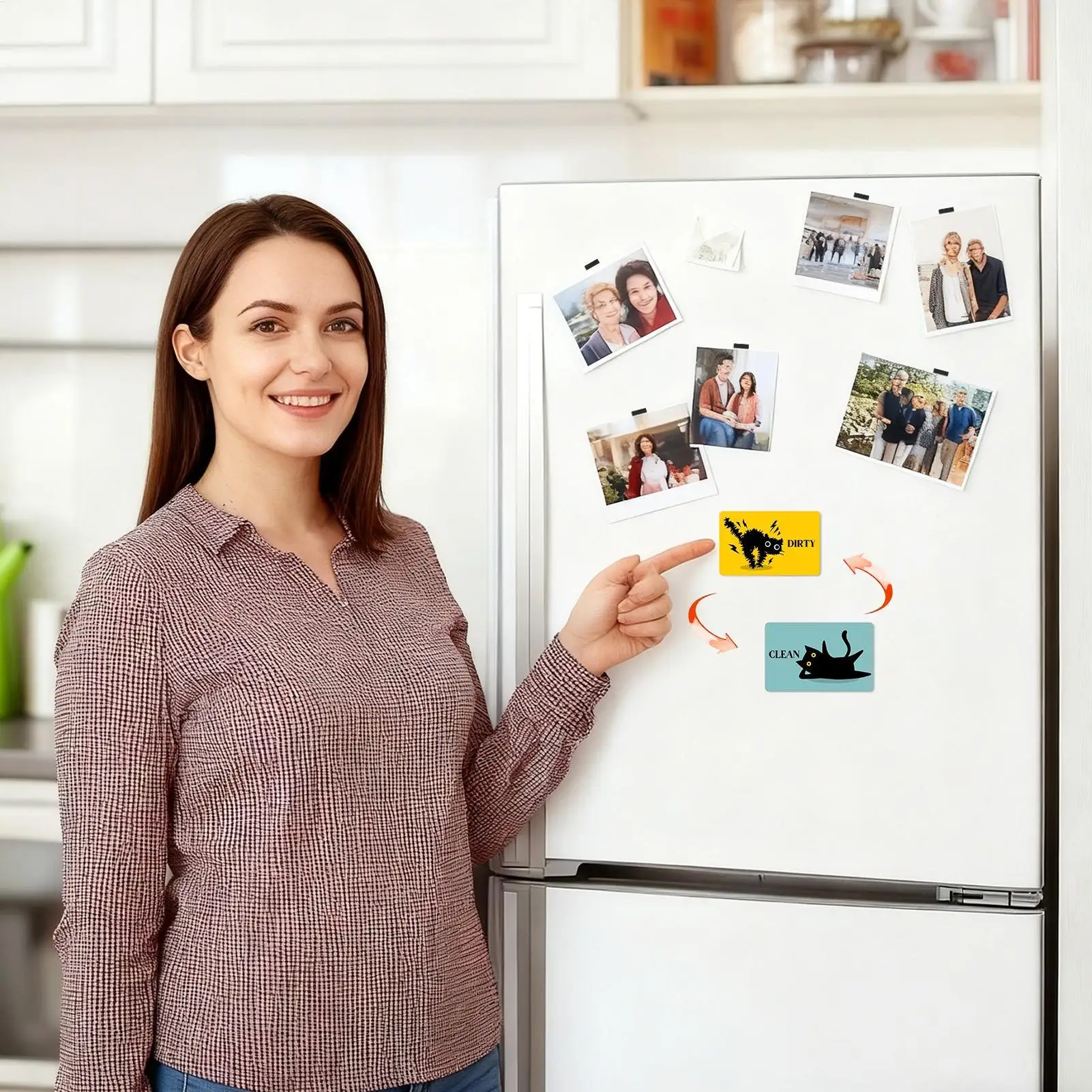 Dishwasher Magnet Two-Sided Cat Print Fun Sign Scratch-Resistant Dirty Clean Magnet For Home Decor Kitchen Fridge Refrigerator