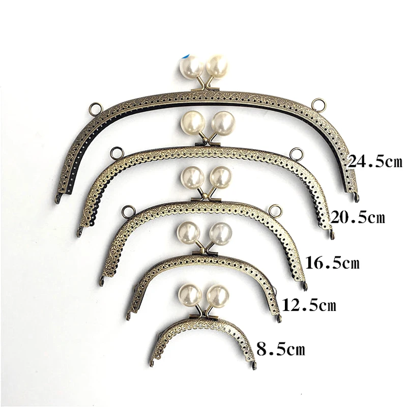 8.5-20cm Metal Clutch Kiss Clasp Lock Purse Frame Pearl Head Handles Coin Bag Handbag DIY Lock Clips Hardware Accessories Bronze