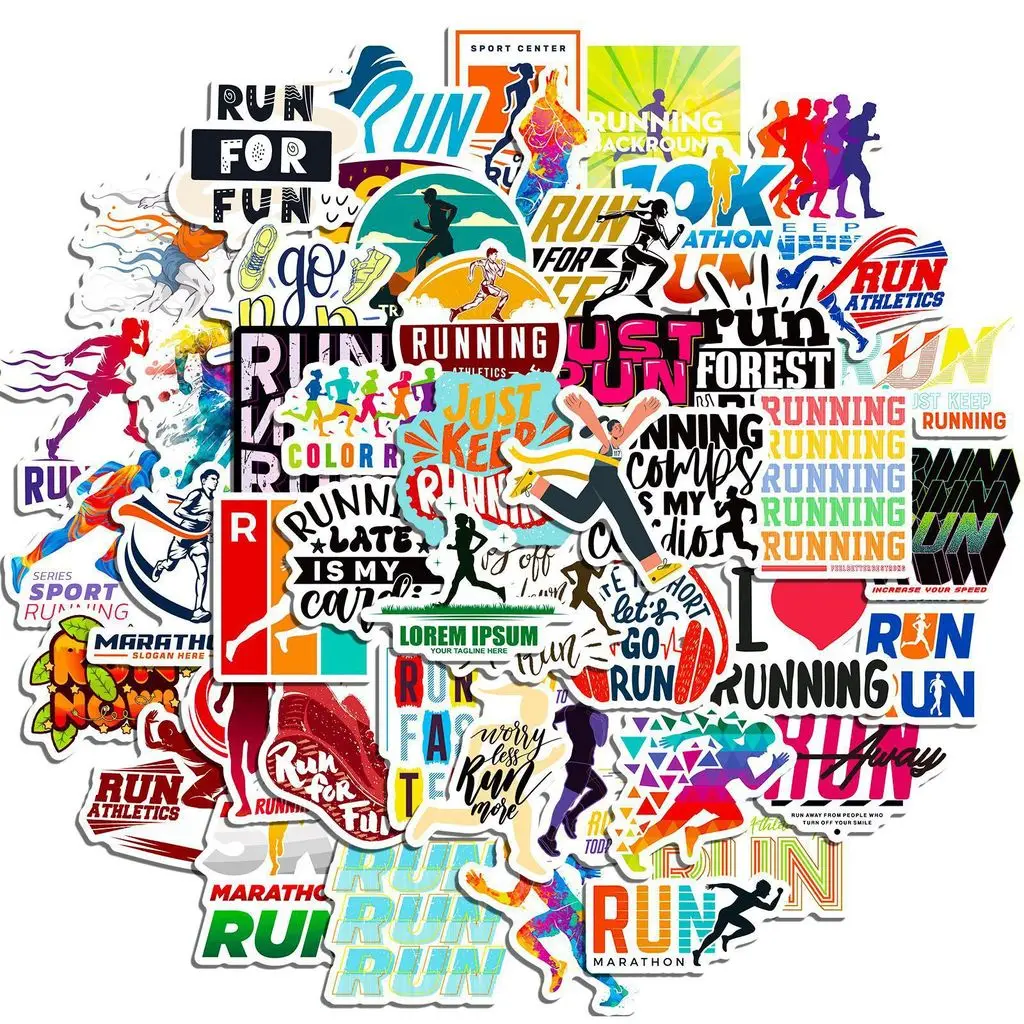 50Pcs Running Quote Stickers, Sports Series Running Graffiti Waterproof Decals for Water Bottle & DIY Decor Papery Pop Store