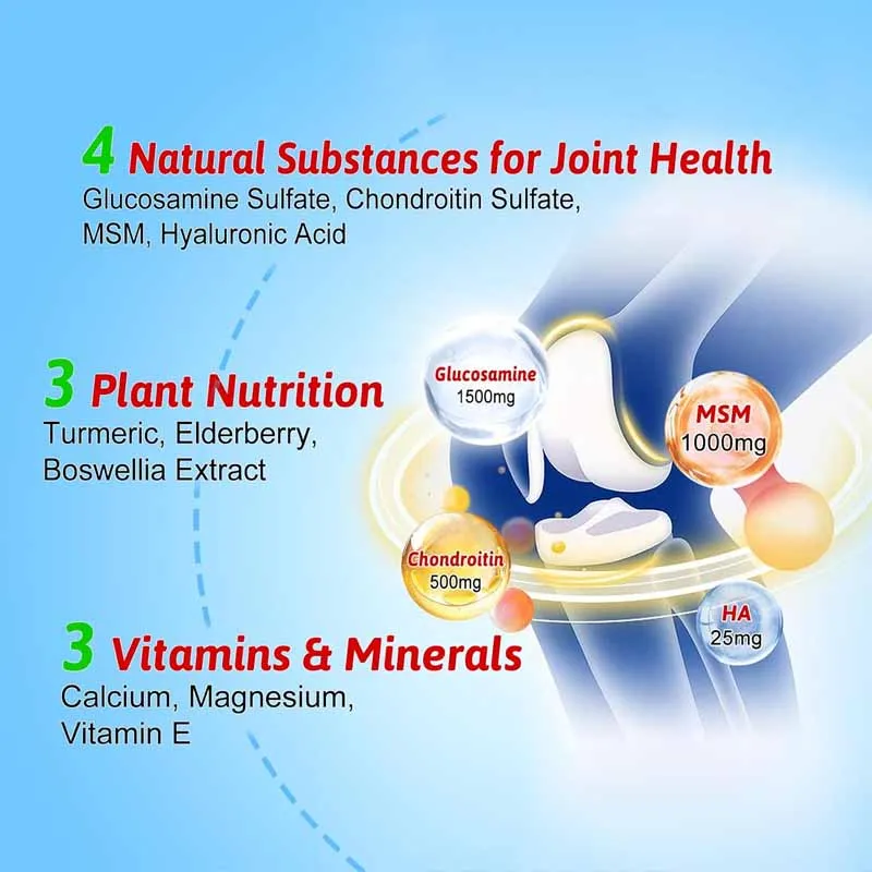 Contém cúrcuma, msm, sulfato de condroitina de glucosamina, suporte para cartilagem articular -60 gomas vegetarianas