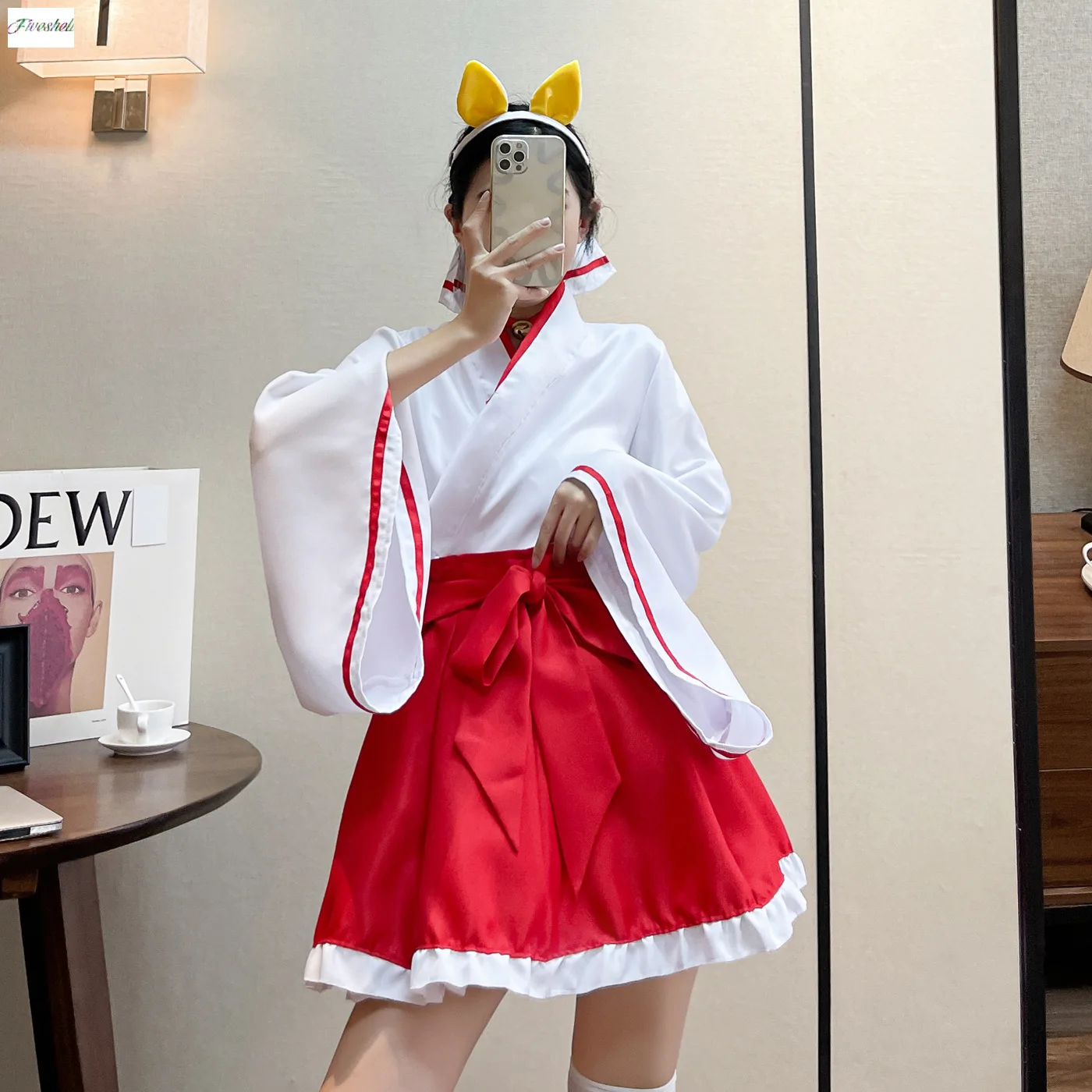 S-5XL Plus Size Japanese Anime Kikyo Kimono Cosplay Women\'s Miko Costume Fox Spirit Kitsune Kami Oinari Sama Witch Fancy Dress