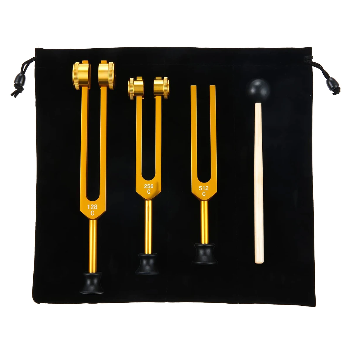 

3Pack Tuning Fork Set(128Hz, 256Hz, 512Hz) Tuning Fork Kit for Healing, Chakra, Sound Therapy, Slider Fork (Gold)