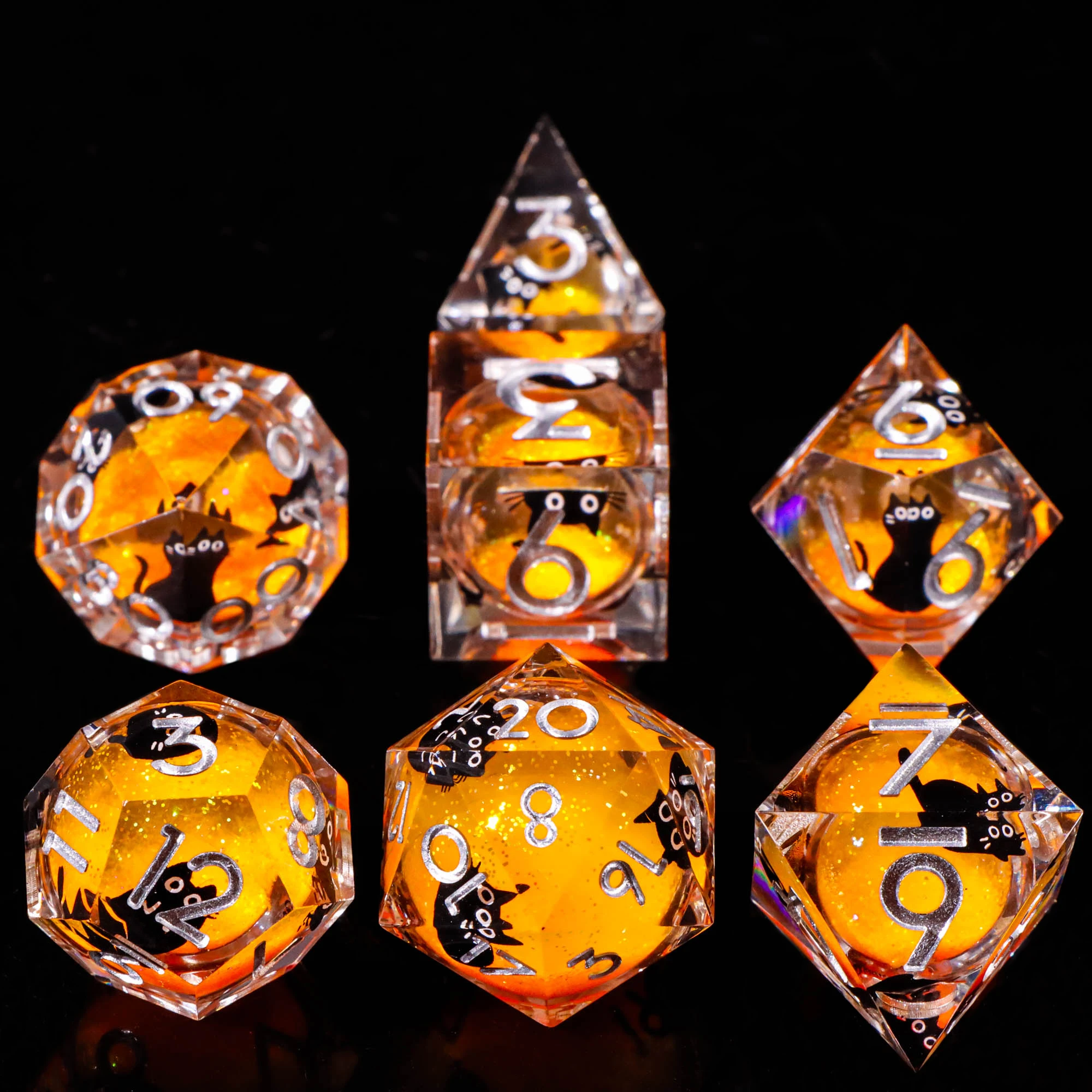 7 قطعة DND مجموعة نرد مع السائل الأساسية لطيف القط تصميم الزنزانات التنين D & D حافة حادة لعب الأدوار مكعبات الألعاب للاعبين