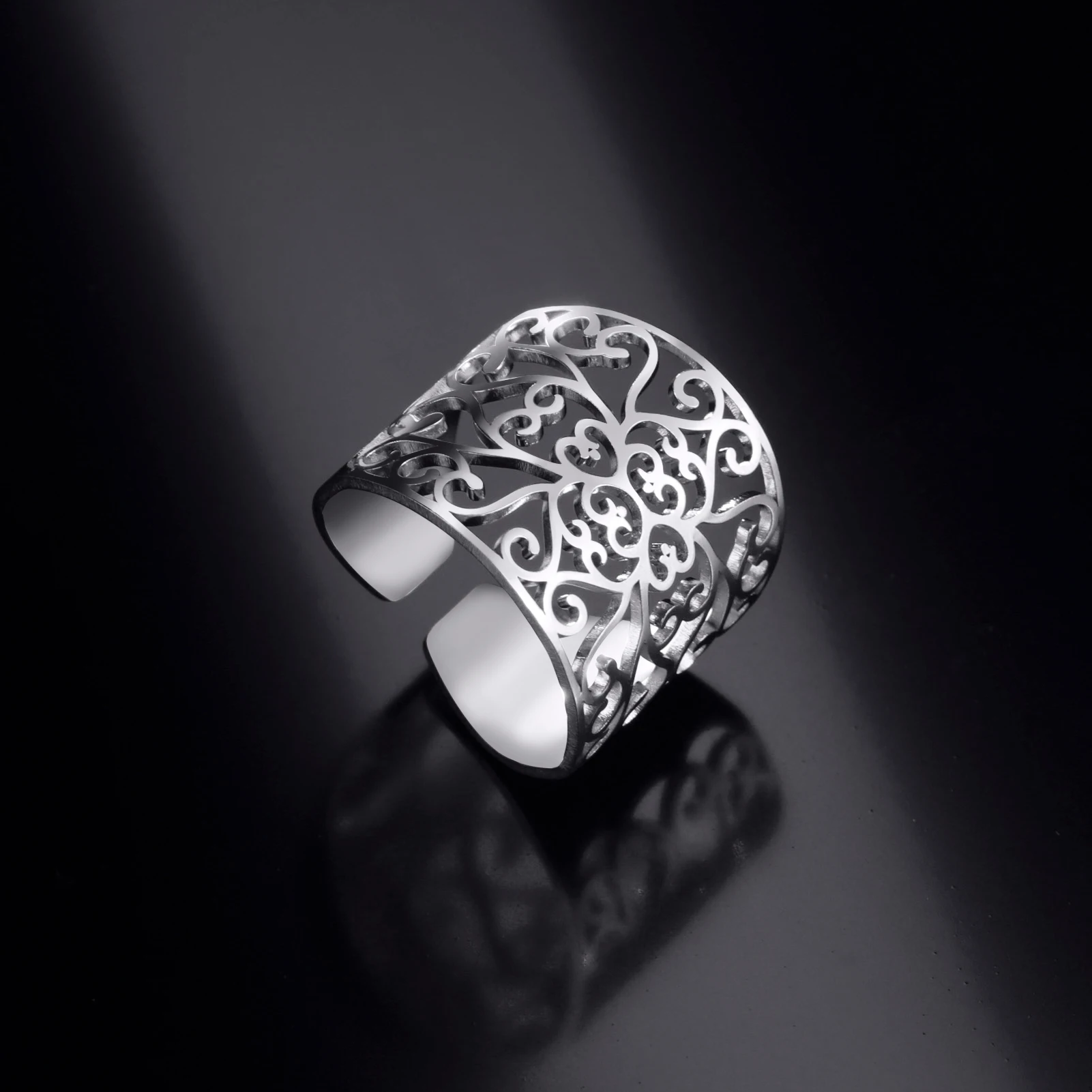 Skyrim Vintage Filigran-Blumenring für Damen, Offener Verstellbarer Edelstahlring, Ästhetischer Schmuck 2026, Hochzeits- und Verlobungsgeschenk – Detail 7