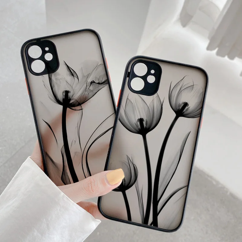 

Luxury Vintage Rose Flower Phone Case for iPhone 7 8 Plus SE2 X XR XS MAX 12 13 14 11 15 Pro Max Black Back Shockproof Covers