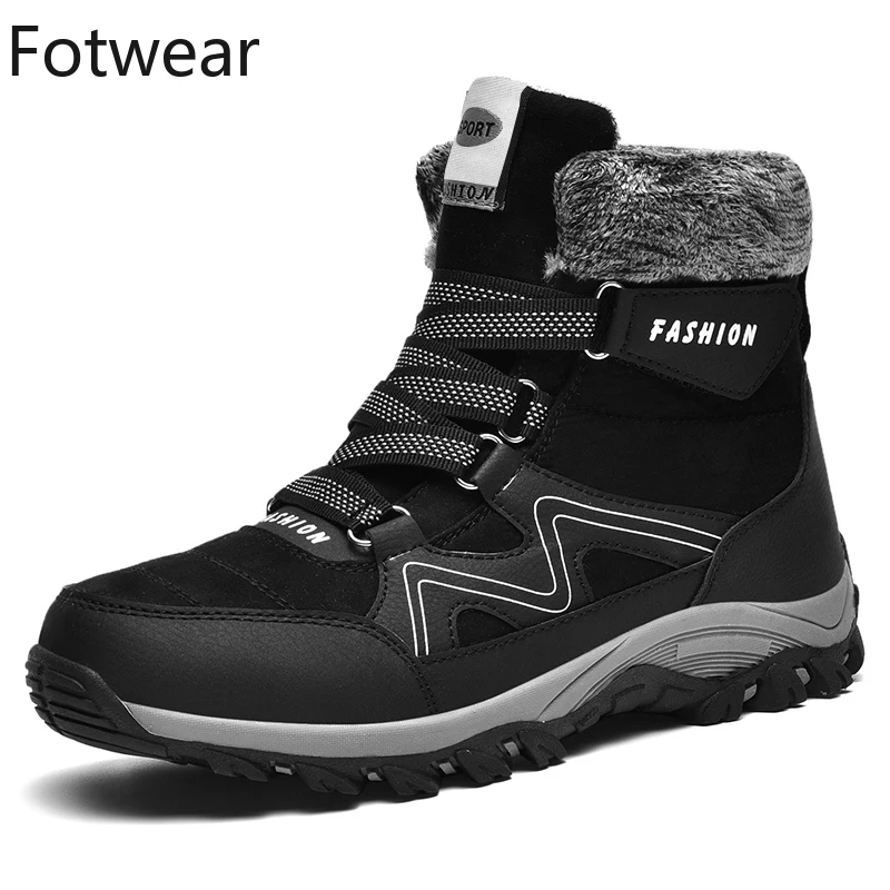 Winter Snow Boots Men Warm Plush Big Size Outdoor Non-slip Casual Men Shoes Long Fur Ankle Boots High Top Mens Hiking Sneakers