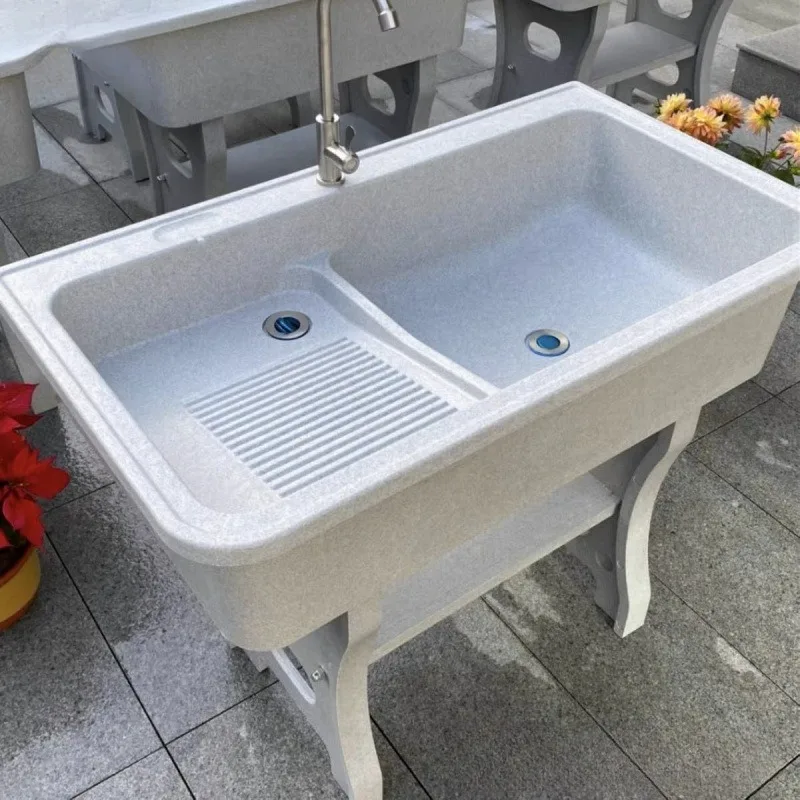 

Quartz stone laundry pool with washboard balcony household courtyard indoor laundry sink integrated basin