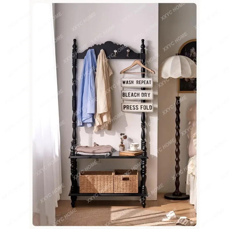 XX Retro Solid Wood Coat Rack Floor Standing Vintage Clothes Hanger for Bedroom Living Room