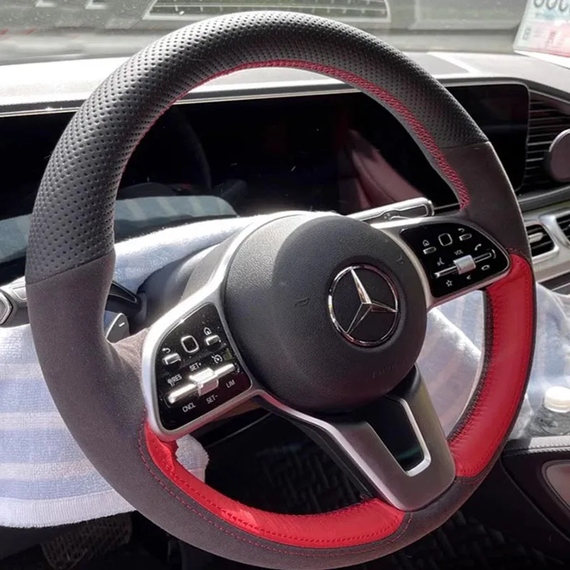 Hand-Stitched Non-Slip suede Genuine Leather Car Steering Wheel Cover For Mercedes Benz A B C-Class W177 W247 W205 CLS-Class