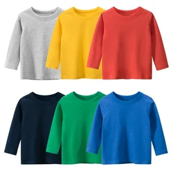 Abbigliamento per bambini autunno 2024 T-Shirt a maniche lunghe da ragazzo T-Shirt in cotone tinta unita ragazze o-collo attivo abbigliamento per bambini 2-9 anni