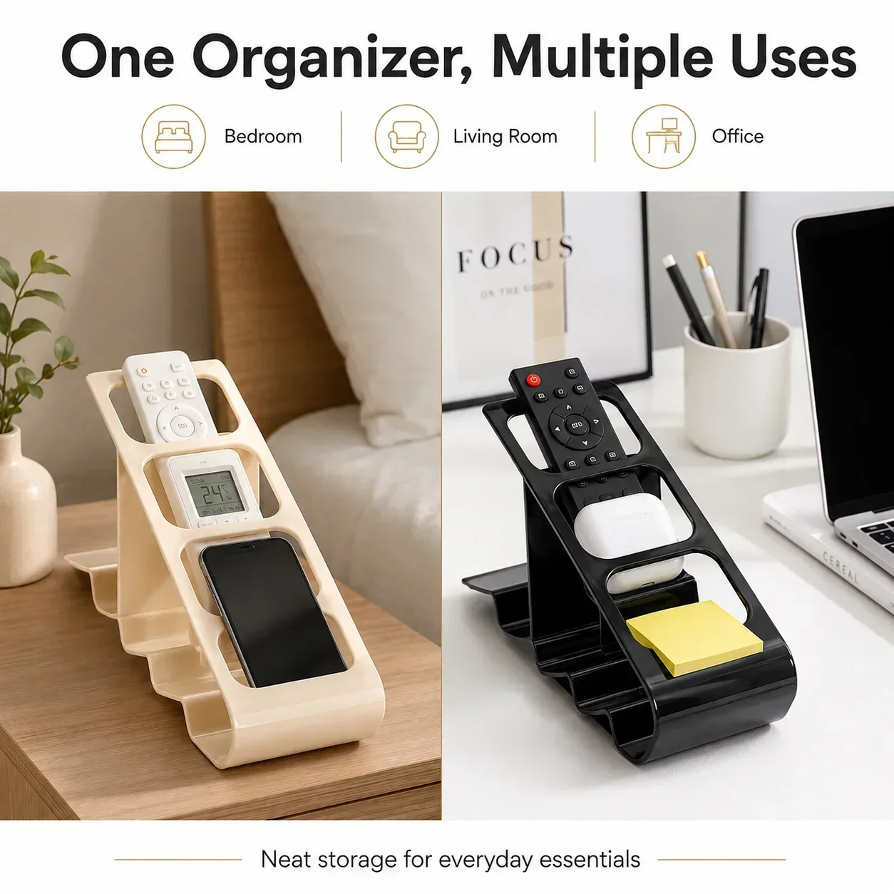 4-Compartment Remote Control Organizer, Creative Desktop Storage Rack with Multi-Purpose Holder for Office and Home