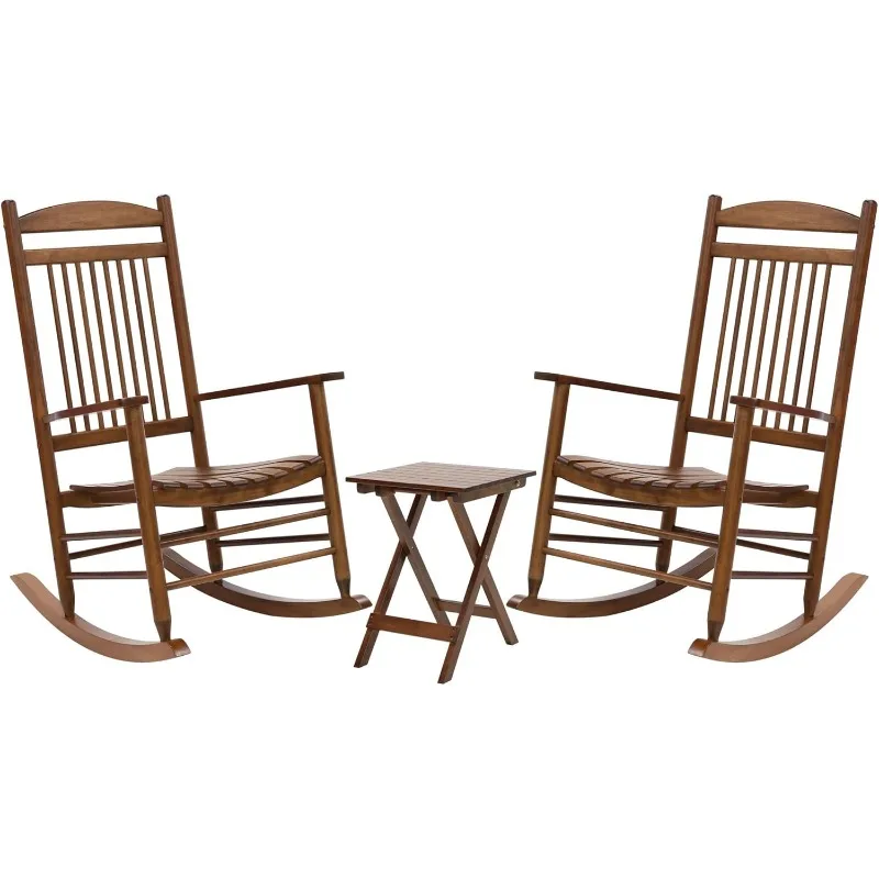 

Outdoor Rocking Chair Set 3-Piece Patio Wooden Rocker Bistro Set with Foldable Table and Curved Seat, Teak