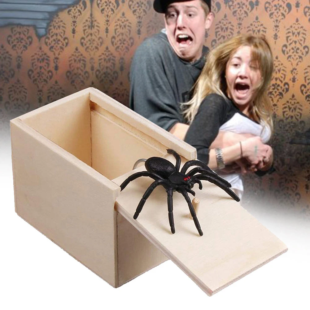 Caixa surpresa de aranha, novidade, brincadeira de madeira, caixa de susto de aranha, truque engraçado, brinquedo de brincadeira, feriado de halloween, brinquedos de terror assustadores