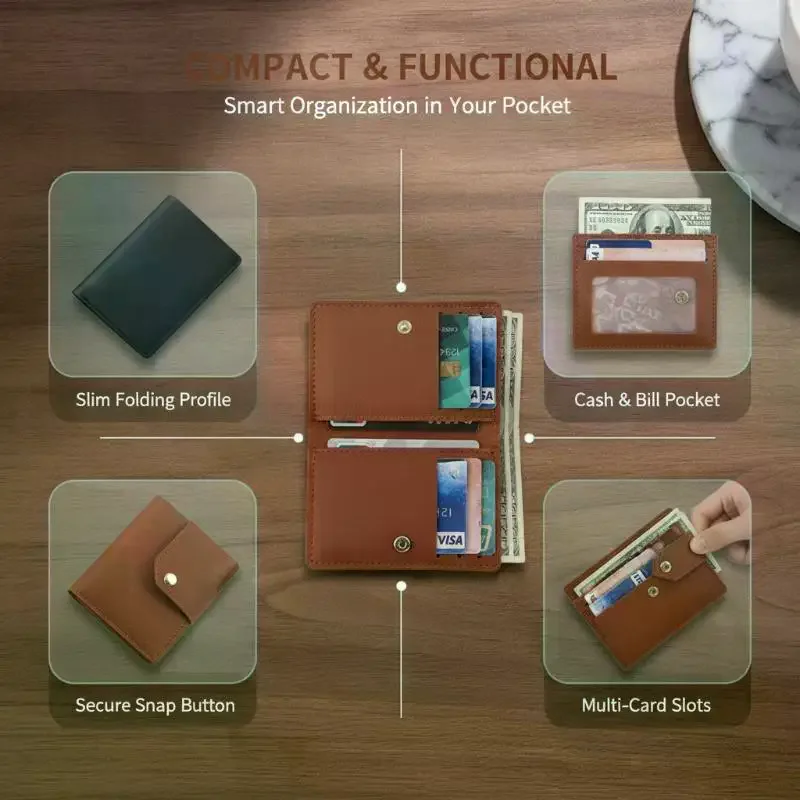 Lightweight Women's Small Short Wallet Solid Color PU Leather Button Closure Slim Purse for Travel Commute Daily Use