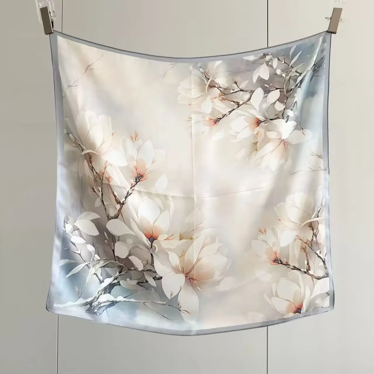 100% Mulberry Silk 70CM Square Scarf, Fashionable Floral Print, Women's Elegant Scarf, Headscarf, Headband, Silky Shawl, Strap
