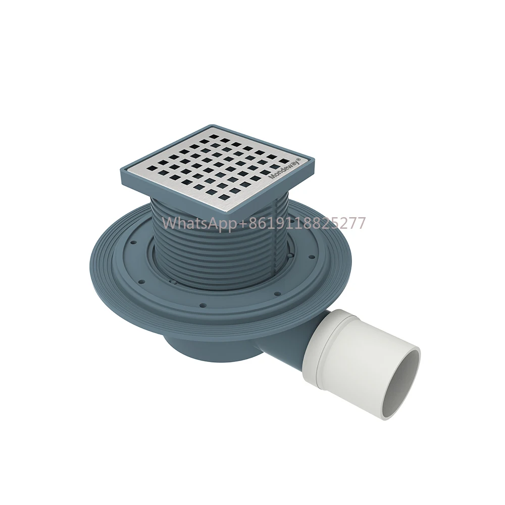 

Plastic Square point floor drain with horizontal outlet and high quality with stainless steel drain grate waterproofing design
