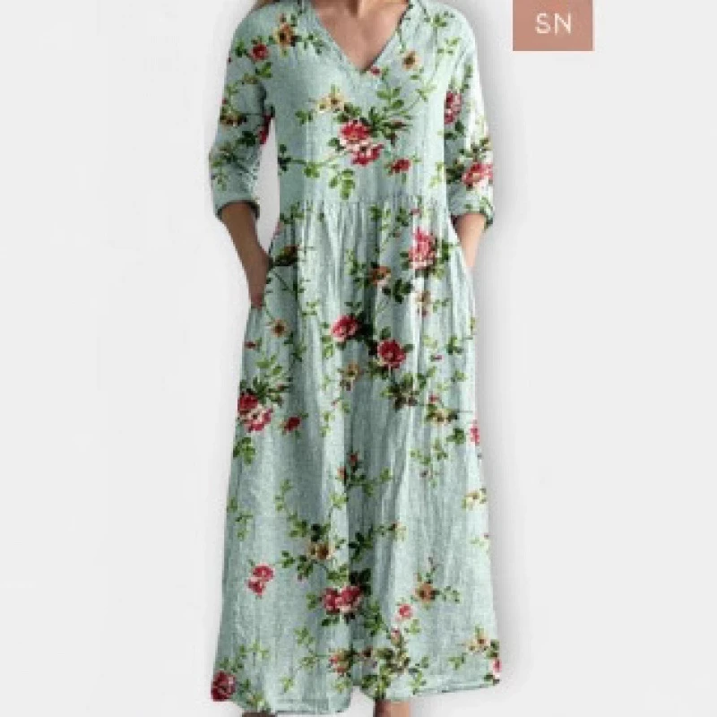 夏カジュアルルーズ長袖ドレス 3D プリント花柄女性のファッションエレガントなビーチウェアパーティー着用マキシドレス