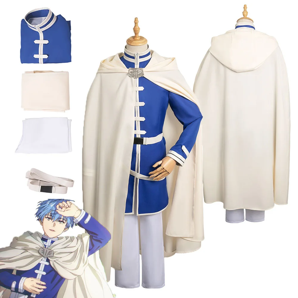 

Sousou No Frieren Himmel Cosplay Blue Coat White Cloak Belt Disguise Costume Outfits Adult Man Male Halloween Roleplay Suit