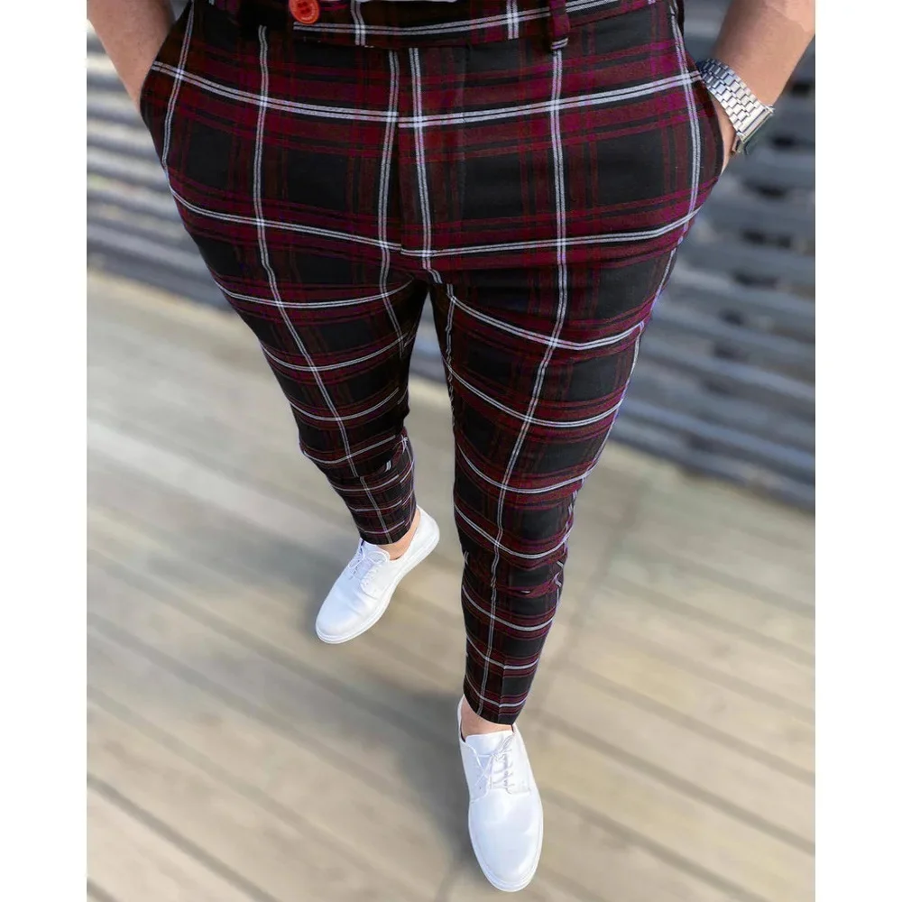 

Checkered Color Series Straight Leg Pants For Men's Fashionable Temperament Office Suit Pants For Men's Business Casual Pant MA2