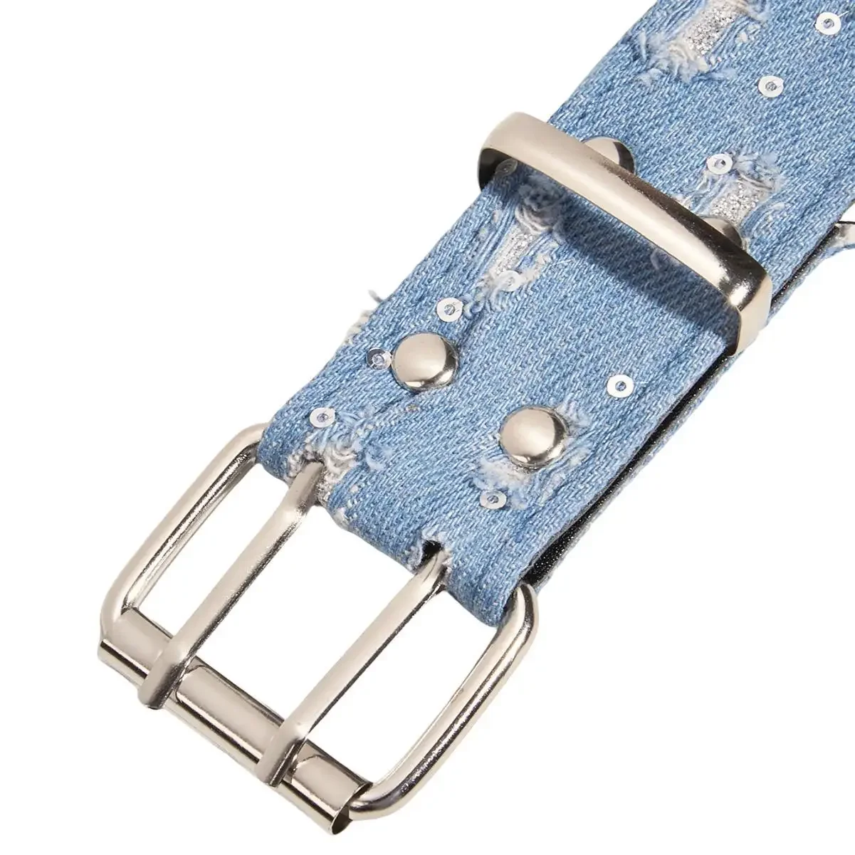 Punk Blue Woven Women's Belt Personalized Y2k Hollow Rivets Girl's Girdle Fashion Trend Jeans Accessories Pin Buckle Waistband