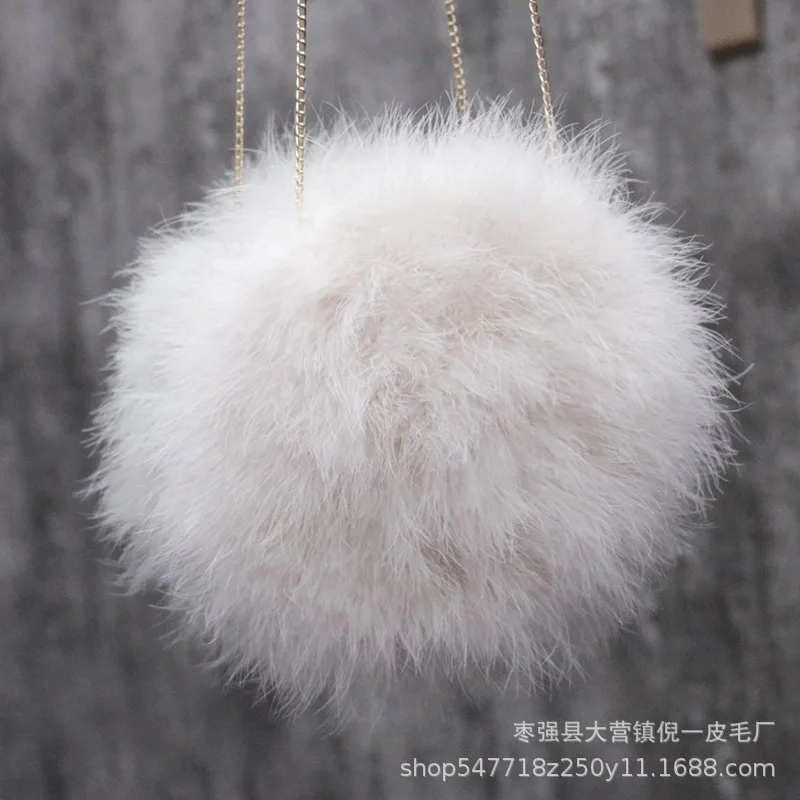 Luxury Women Ostrich Feather Evening Bags Female Party Wedding Dress Shoulder Clutch Fairy autumn and winter round chain Handbag