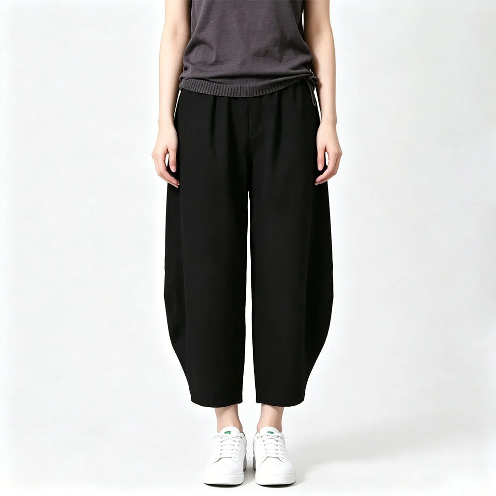 Women's Loose-Fitting Cropped Trousers with Wide-Leg Style and Regular Length Ideal for Home Vacation and Social