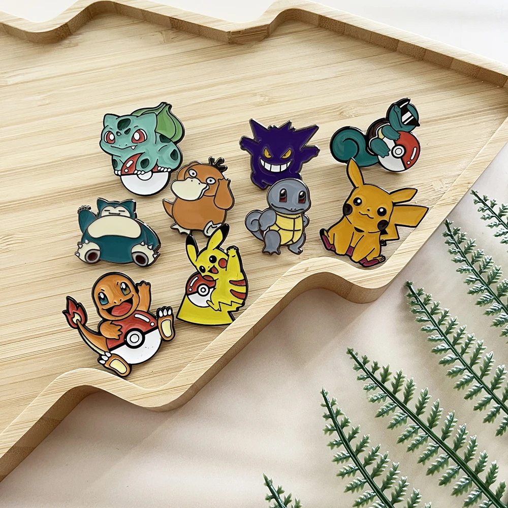 9pcs Pokemon Anime Emaille Pins Set - Pikachu Charmander Squirtle Bulbasaur Gengar, Metalen Broche Badges voor Kinderen Cosplay Party