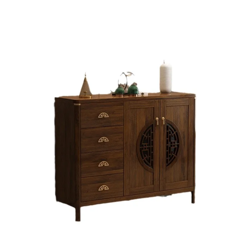 Multi-functional entrance solid wood color porch cabinet integrated new Chinese shoe cabinet home entrance Chinese style