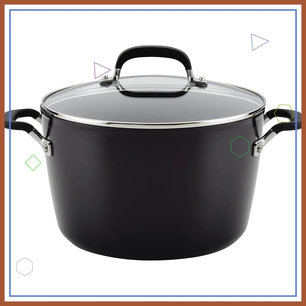 

8 Quart Hard Anodized Nonstick Stockpot with Lid, Onyx Black - Durable Kitchen Cookware
