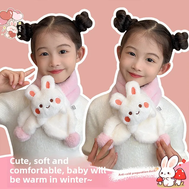 Children's Scarf Winter Baby Cute Plush Scarf Warm Thickened Cartoon Boys and Girls Windproof Neck Cover Neck Protector