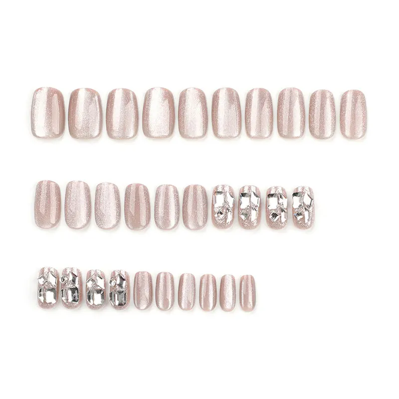 24pcs wearable sparkling diamond cat eye solid color high-end fake nails