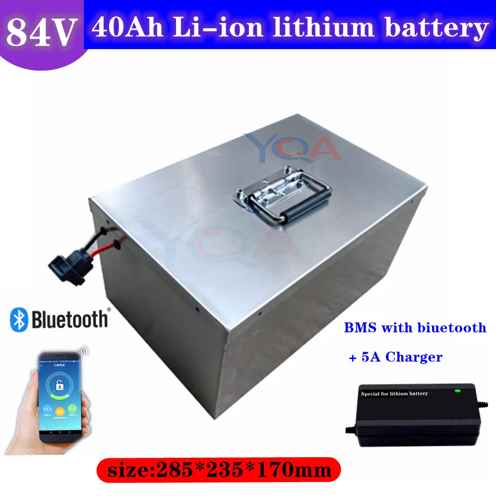 New arrive 84V 40Ah Li-ion lithium battery pack BMS 23S with bluetooth functions for E-motorcycle golf cart+ 5A Charger