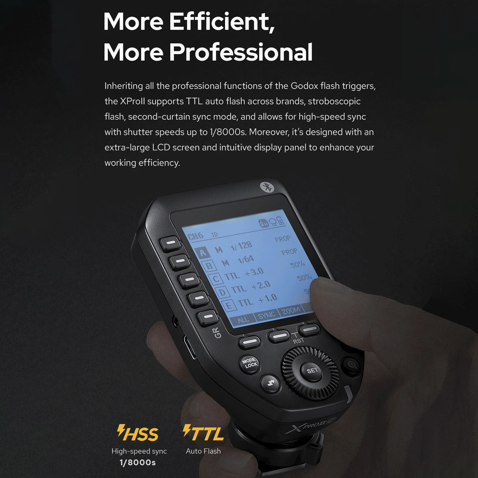 

Godox XPROII-S 2.4G Wireless Flash Trigger Transmitter TTL Autoflash 1/8000s HSS Large LCD Screen 32 Channels 16 Groups Replacem