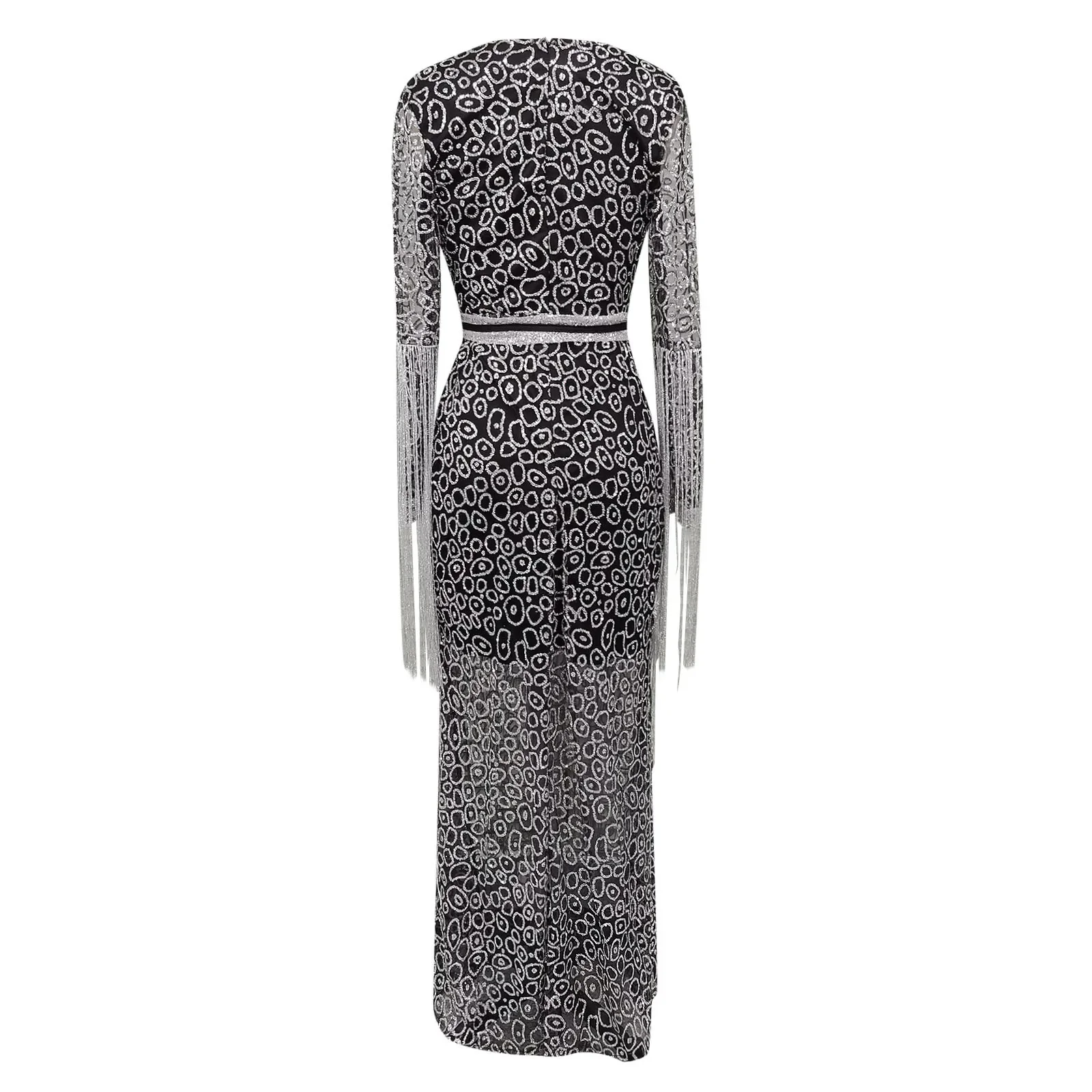 Damesmode nieuwe lange mouwen galajurk elegante sexy diepe v-hals lovertjes omzoomd lange slanke jurken avondfeestjurken