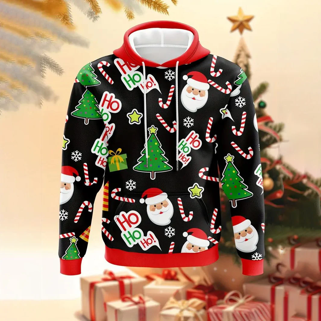 Cartoon Santa Claus Printed Men's Hoodies Autumn and Winter Casual Loose Sweatshirts Fashion Christmas Harajuku Clothes For Kids