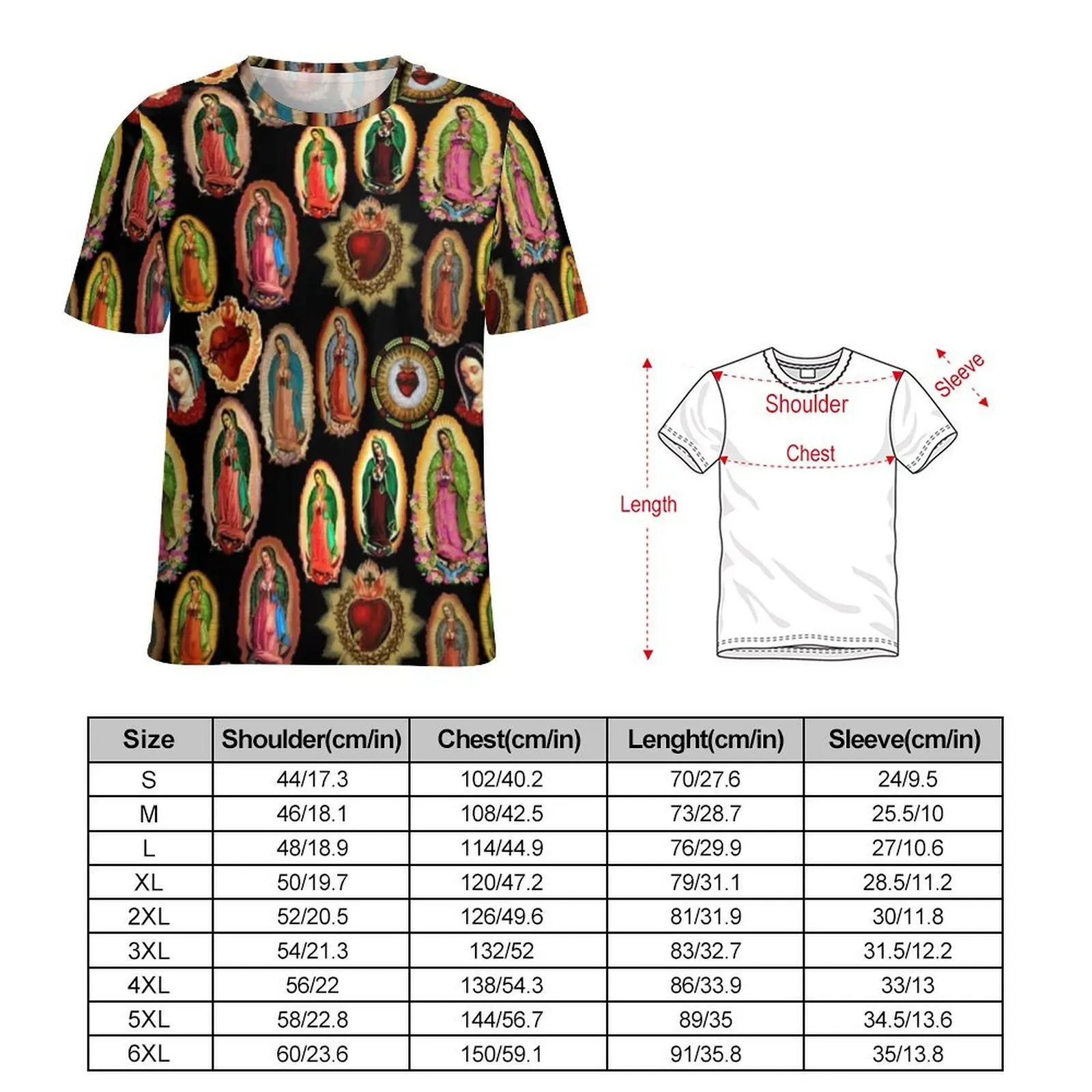 Virgin Mary Print T-Shirt For Man Our Lady of Guadalupe Graphic O Neck T-Shirts Summer Hip Hop Tops Short-Sleeve Plus Size Tees