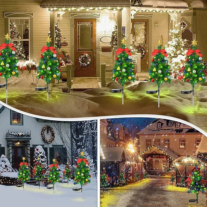 1-6 Pcs LED Solar Light Solar Powered Christmas Tree Pathway Lights IP65 Waterproof Garden Landscape Lamps Lawn Patio Porch