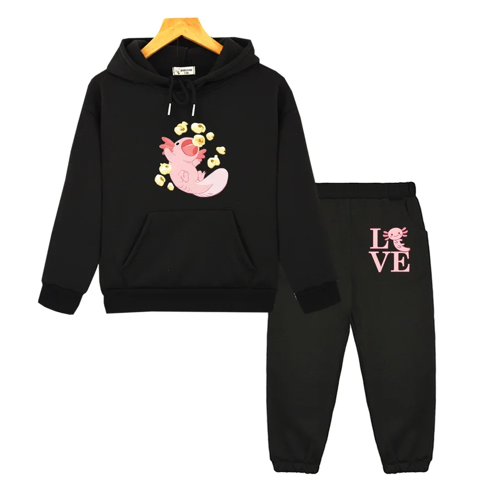 

Pink Axolotl Salute Hoodies and Pants Sets Boutique Long Sleeve Autumn Winter Coat Harajuku Crew Neck Sweatshirts Cartoon Kids