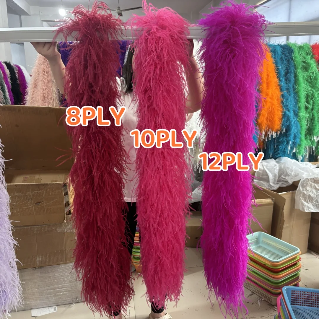 2Meter/Lot Red Ostrich Feathers Boa 4 6 8 10 12 Ply Fluffy Plumes Scarf for Wedding Party Clothing Show Feather Decoration Shawl