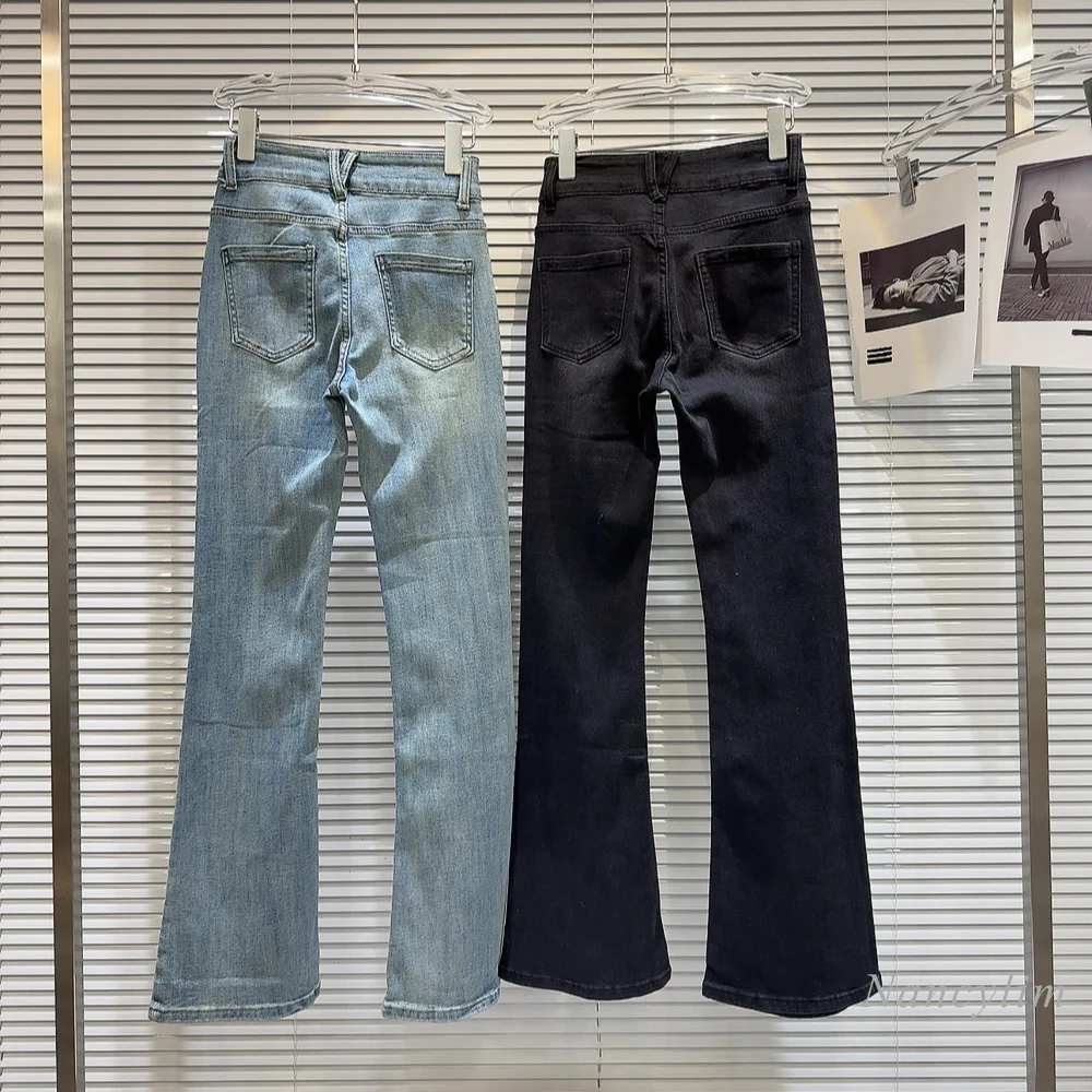 Jeans azul simples casual para mulheres, cor sólida, design lavado e desgastado, calça fina e emagrecedora, nova para primavera e verão