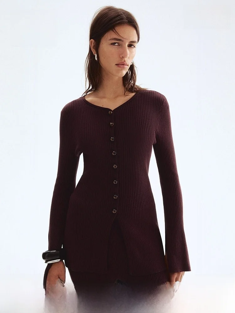 

H&M Women's Knitted Sweater Simple Slim Fit Ribbed Knit Cardigan Casual Sle Long Length Suitable for Spring