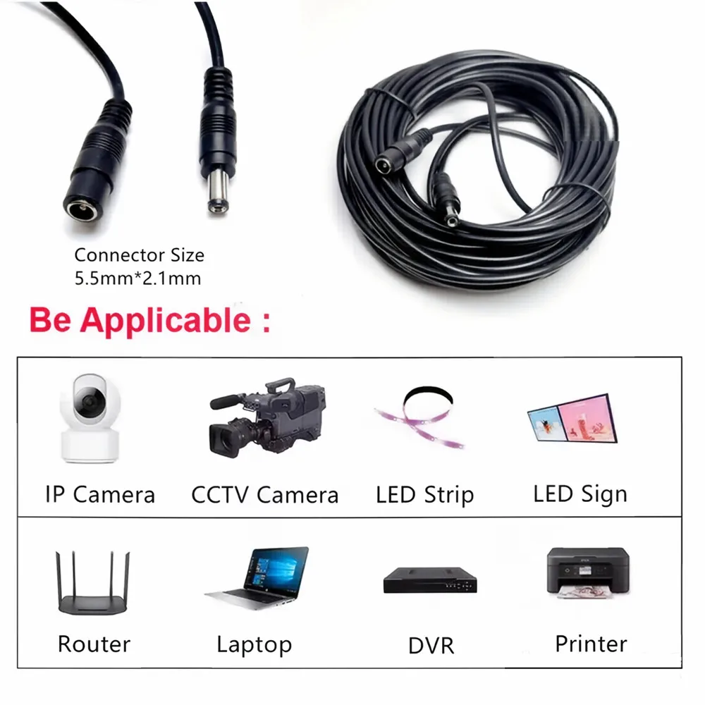 DC Power Extension Cable 12V 1/3/5/10/15/20/30 Meters Pure Copper 5.5*2.1mm Female Male Cords For CCTV Camera Led Light