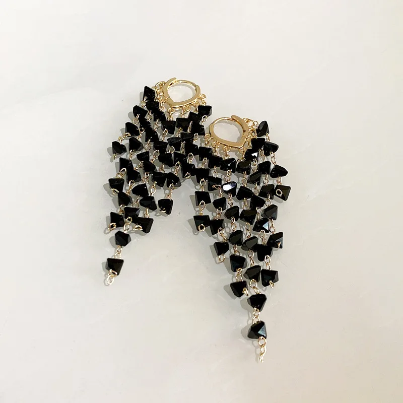 Personality dark wind artificial crystal long fringe earring buckle small fashion temperament senior earrings