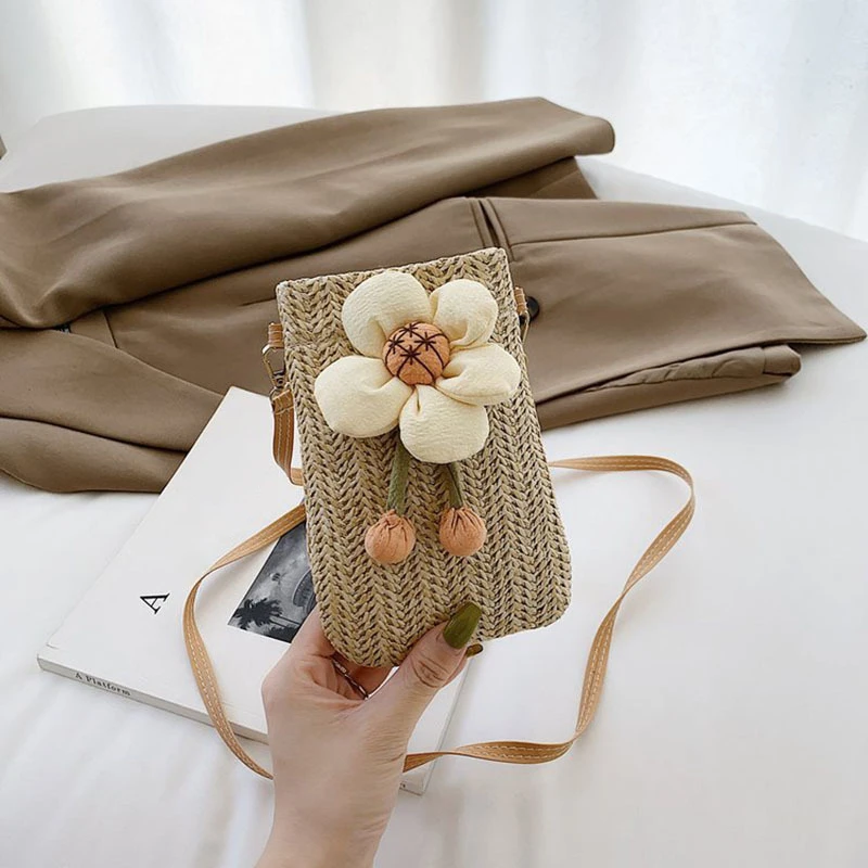 

Соломенная сумка для телефона, новая женская стильная маленькая сумка через плечо, соломенная тканая сумка