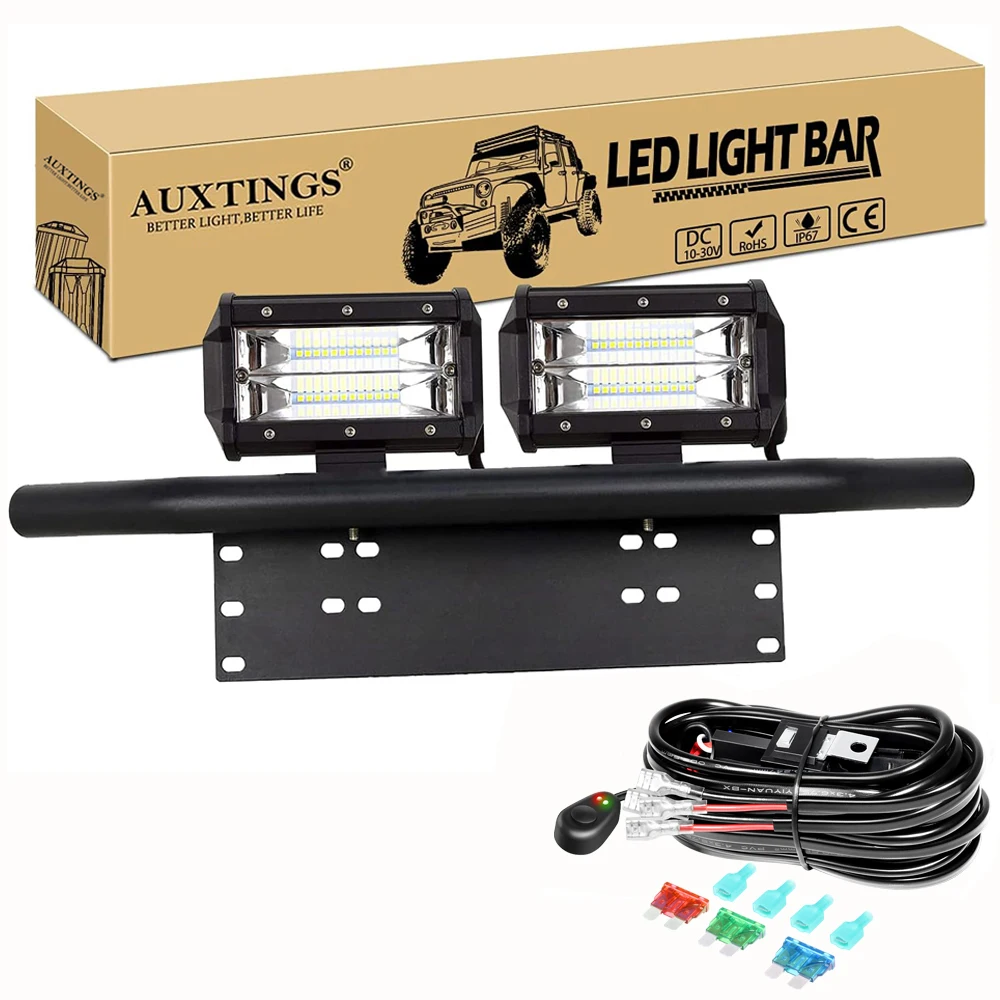 2 Pcs 4-9 inch 36W 72W LED Light Bar with 12V Wiring Harness Kit, License Plate Bracket for Offroad Car Truck SUV 4x4 4WD