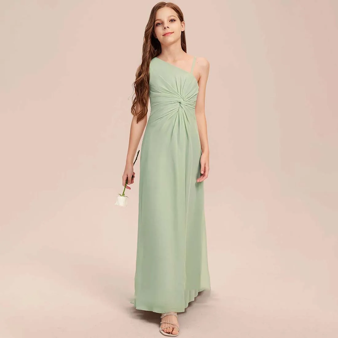 YZYmanualroom Chiffon Junior Bridesmaid Dress A-line Asymmetrical Floor-Length 2-15T