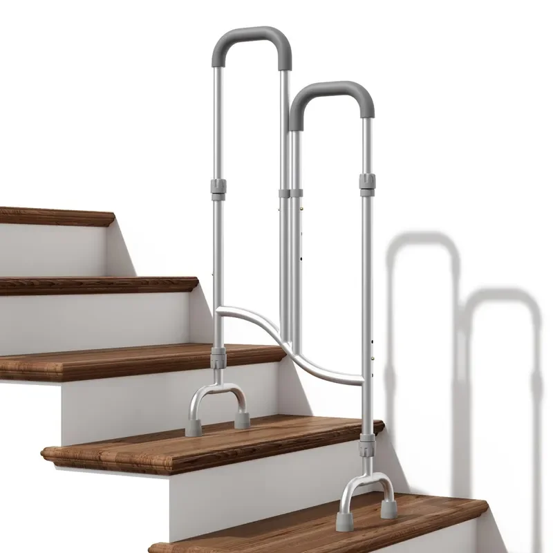 Adjustable Stair Climbing Cane for Elderly 2 in 1 Walking Aid Support Stick Height Adjustable Handrail Helper for Seniors