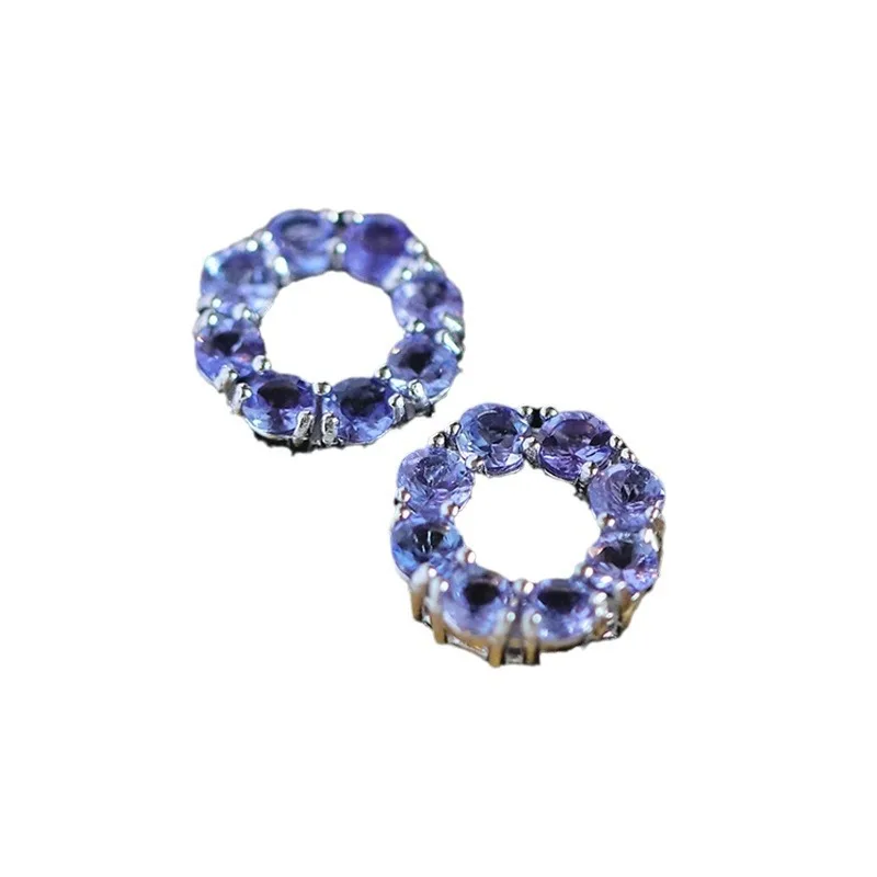 Tanzanite zircon 925 sterling silver stud earrings 2025 original new donut women frenchhigh luxury high-end earrings wholesale