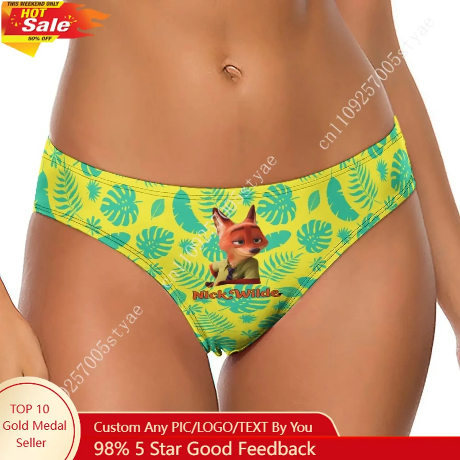 

Nick Wilde Underpants Disney Cartoon Custom Soft Women Underwear Pure Cotton Comfy Briefs Design Your Photo Text Logo Thong
